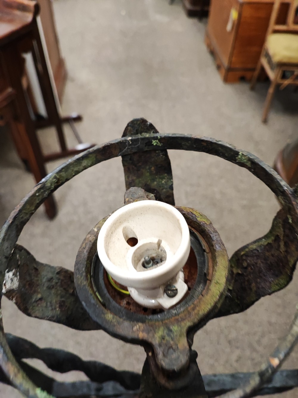 large 19c wrought iron wall candle lamp. View III