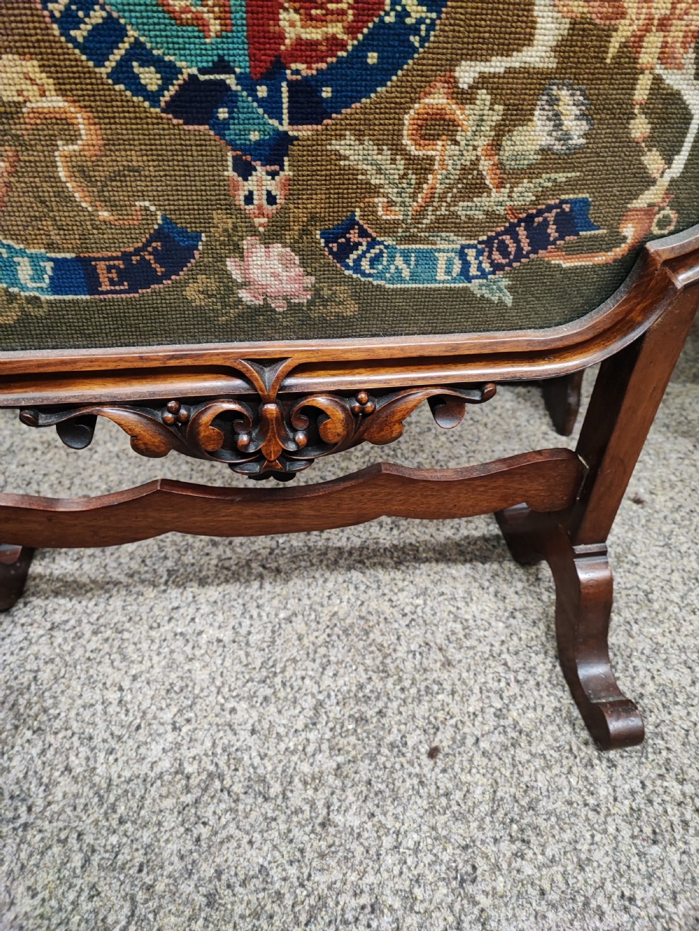 Victorian walnut Royal  military coat of arms firescreen. View II