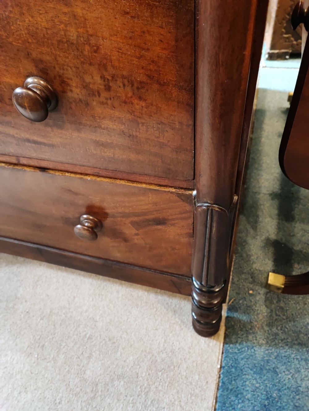 antique William IV chest of drawers in mahogany. View V