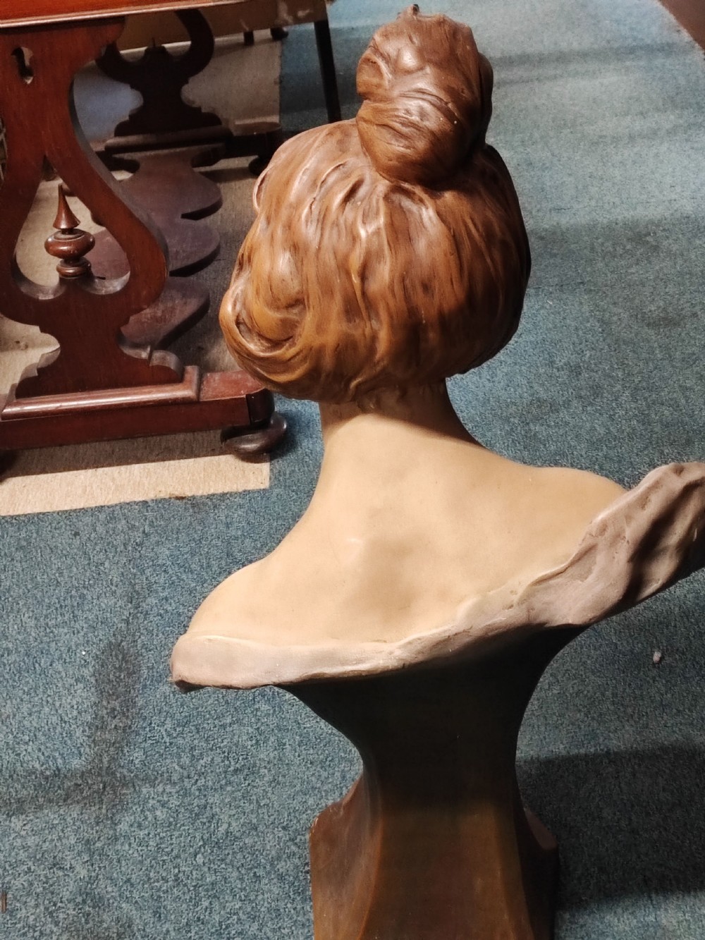 An antique French painted terracotta bust with glass eyes  View XIII