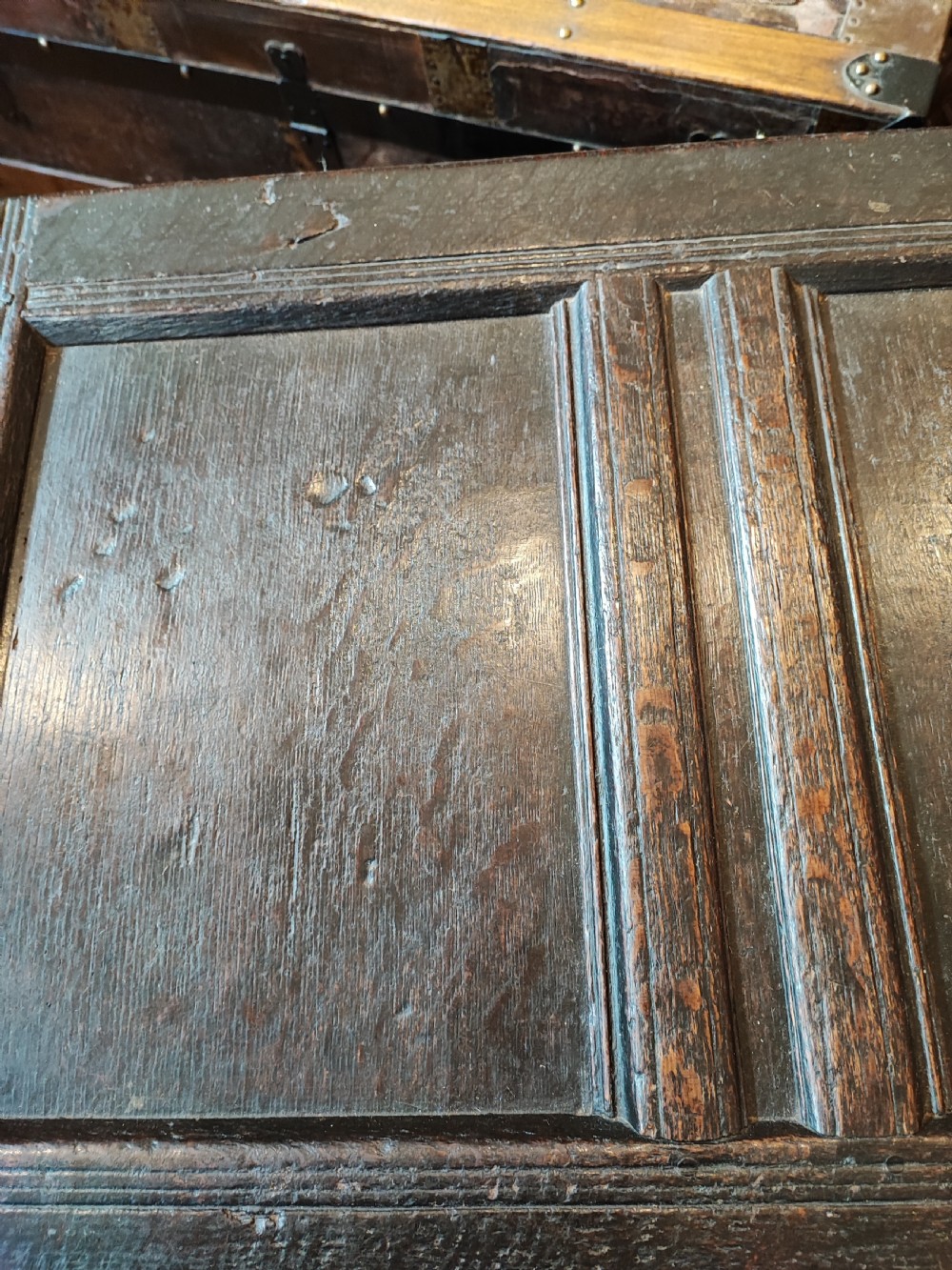 Early 18c paneled oak coffee  View V