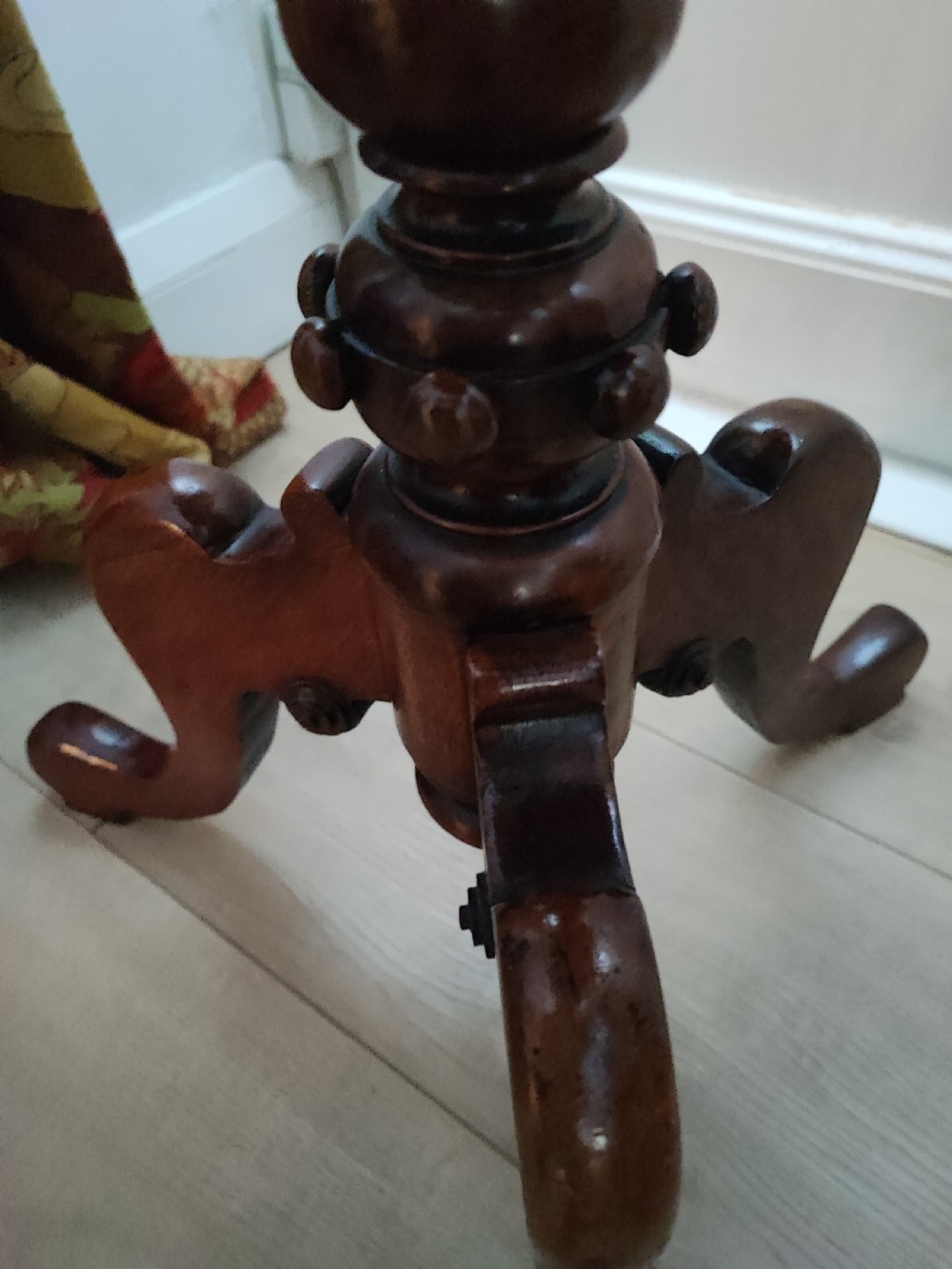 Victorian walnut inlaid games tripod table. View VI