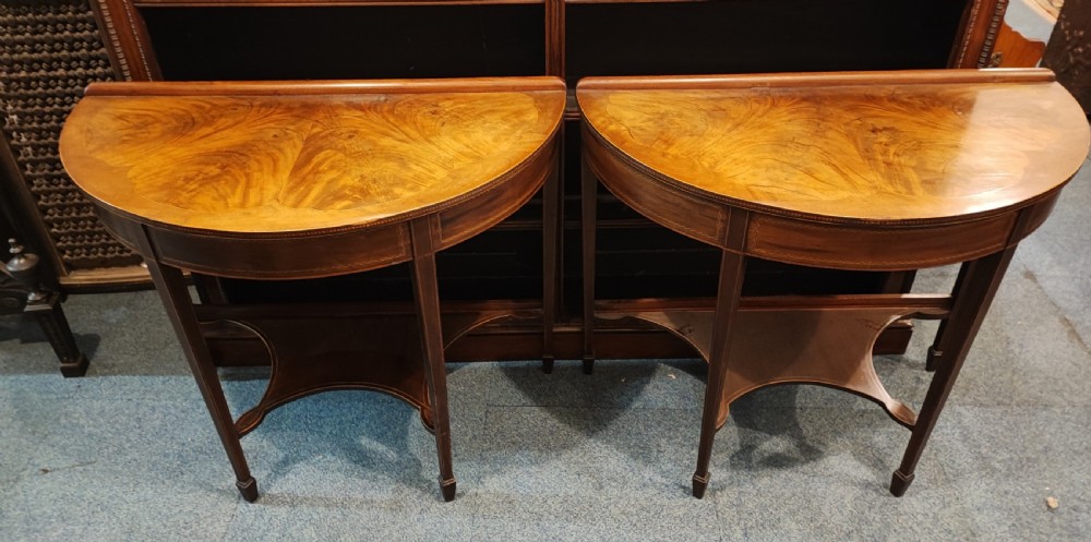 antique pair of inlaid console tables