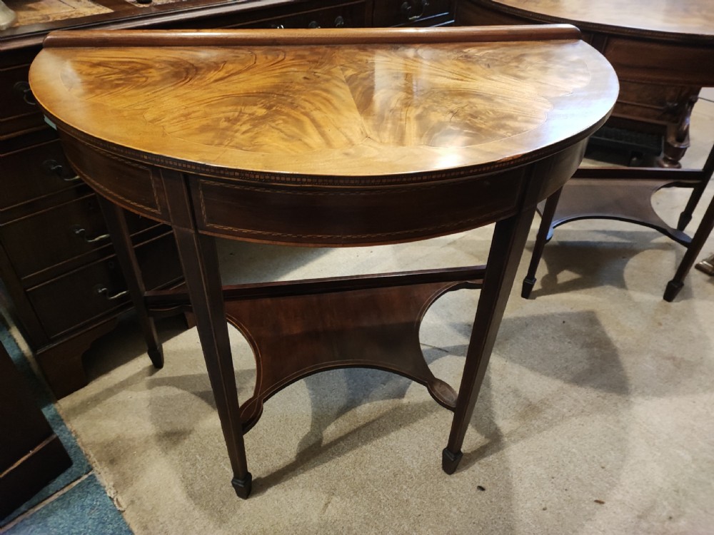 antique pair of inlaid console tables View X
