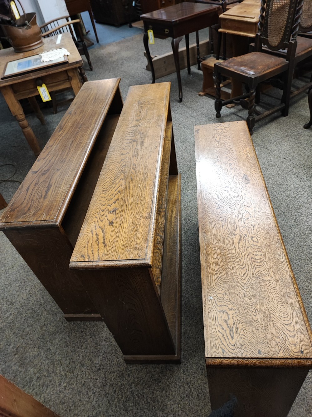 Set of 3 practical oak open bookcases View XIX