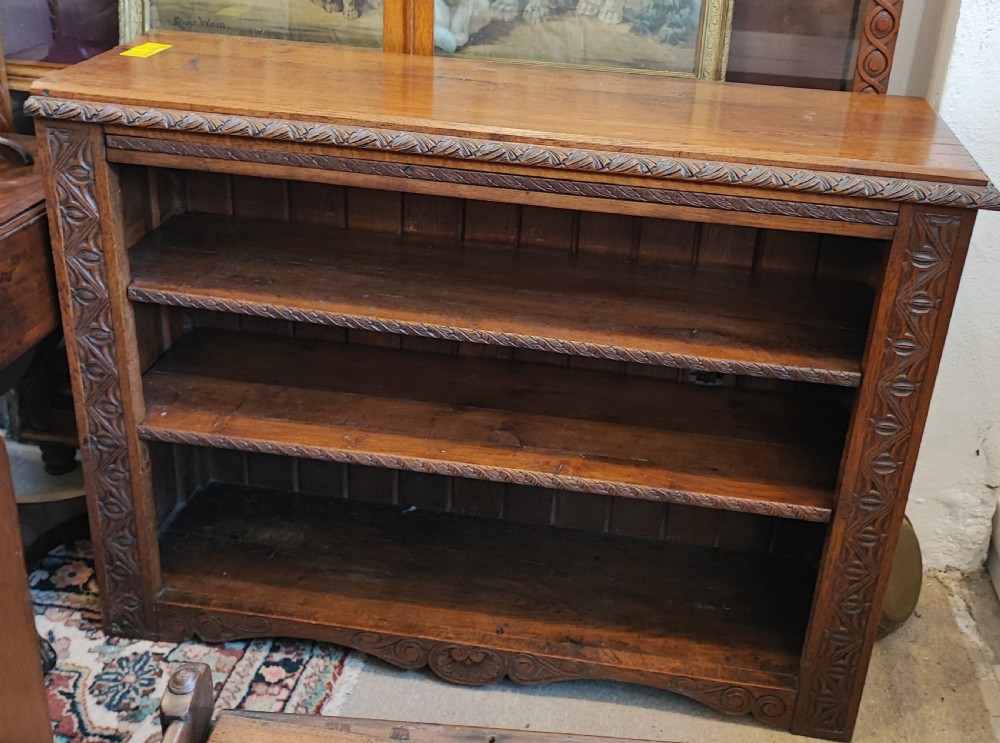 19c carved oak open bookcase.