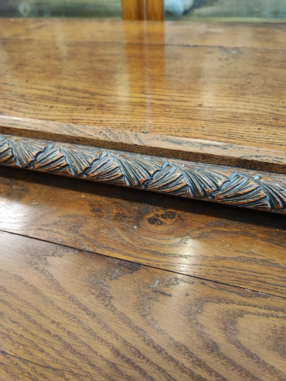 19c carved oak open bookcase. View IX