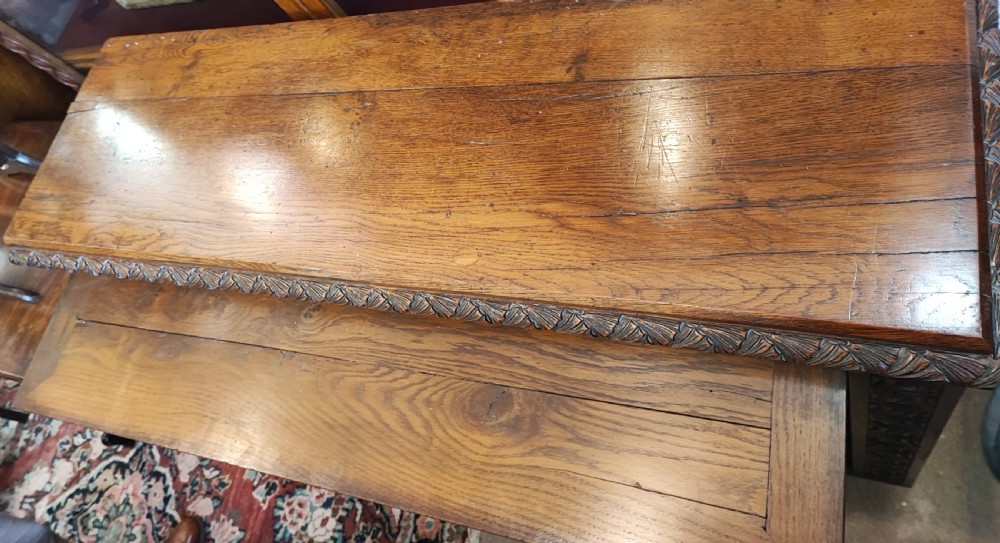 19c carved oak open bookcase. View X
