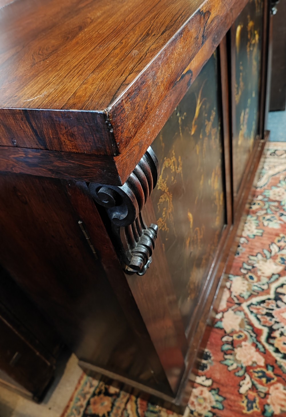 A fine Regency rosewood and paper mache side cabinet. View II