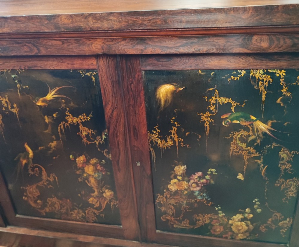 A fine Regency rosewood and paper mache side cabinet. View IV