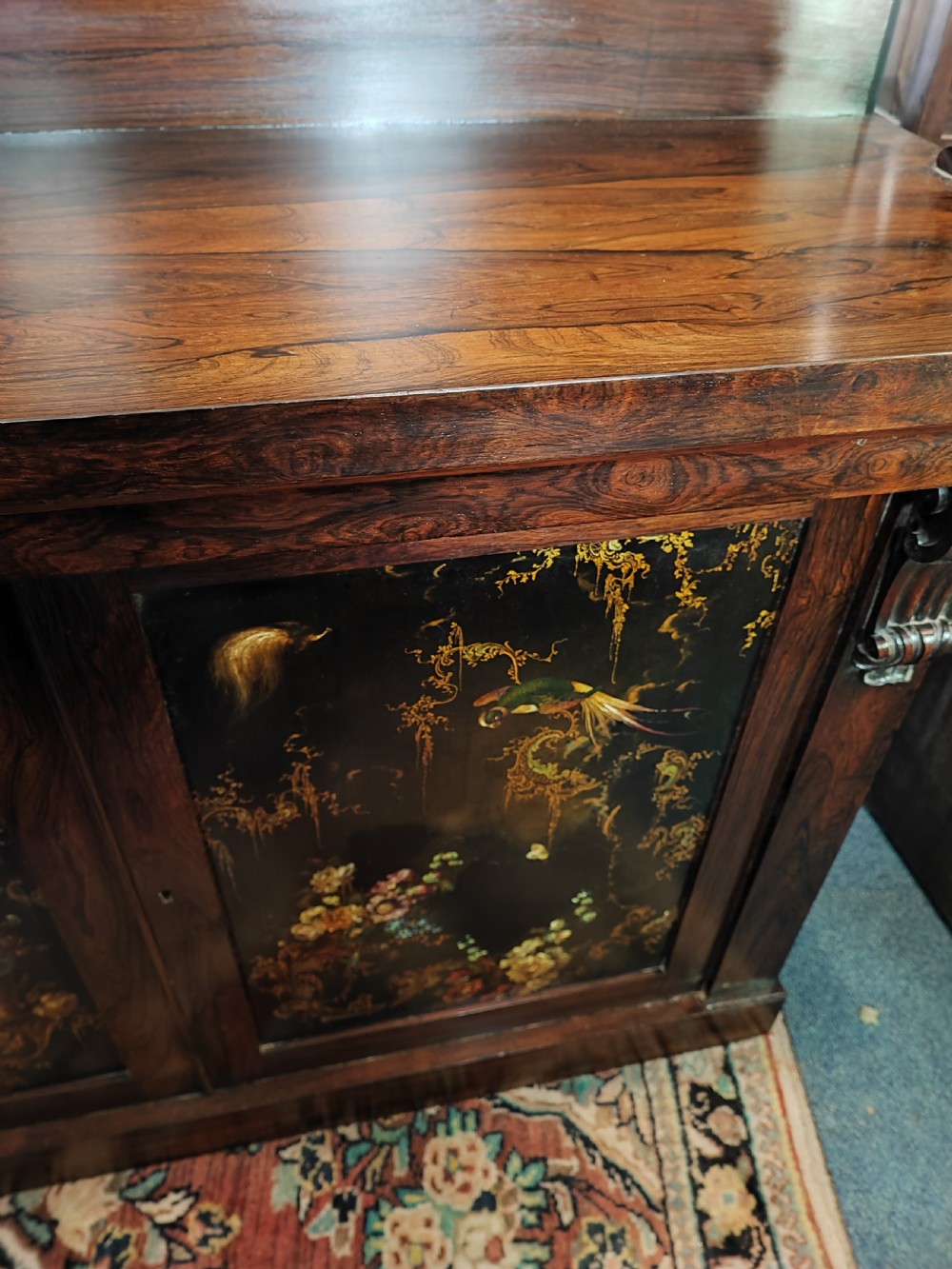 A fine Regency rosewood and paper mache side cabinet. View X