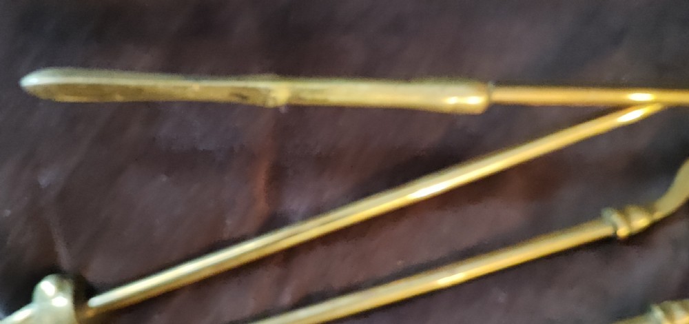 A heavy set of 3 ball and claw brass fire irons View IX