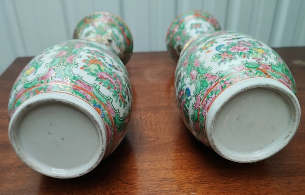 An antique pair of chinese  Famille Rose vases. View VIII