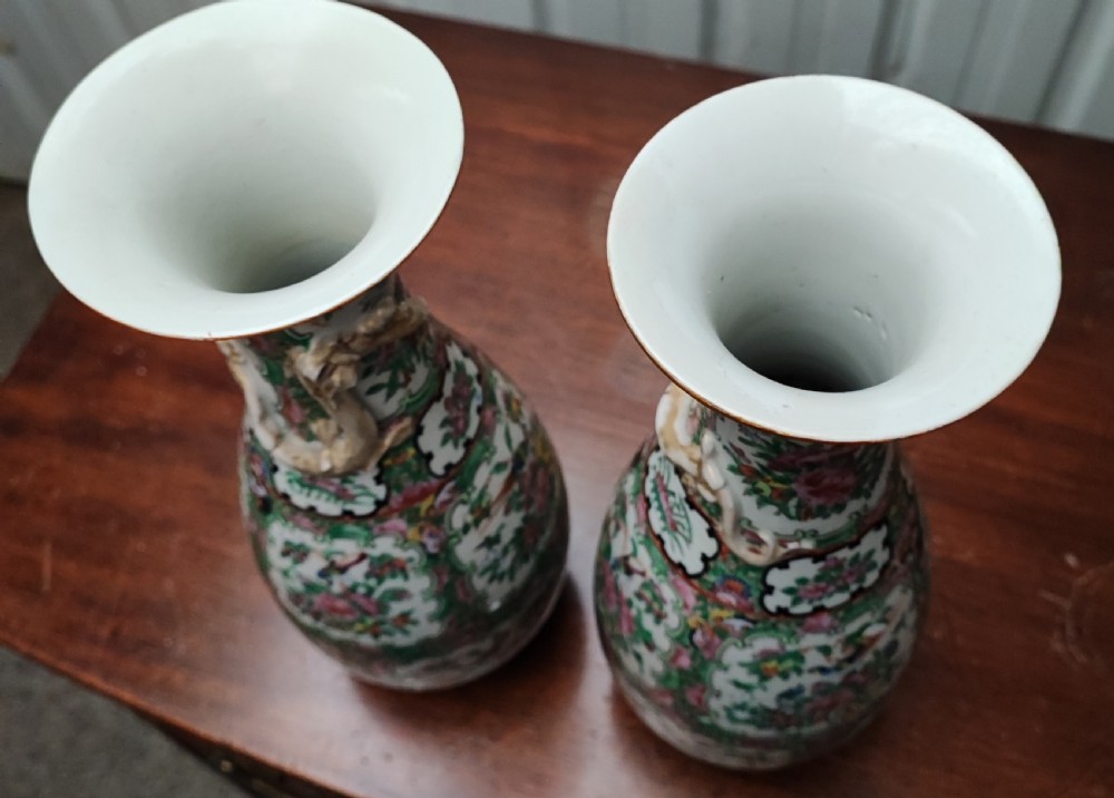 An antique pair of chinese  Famille Rose vases. View XV