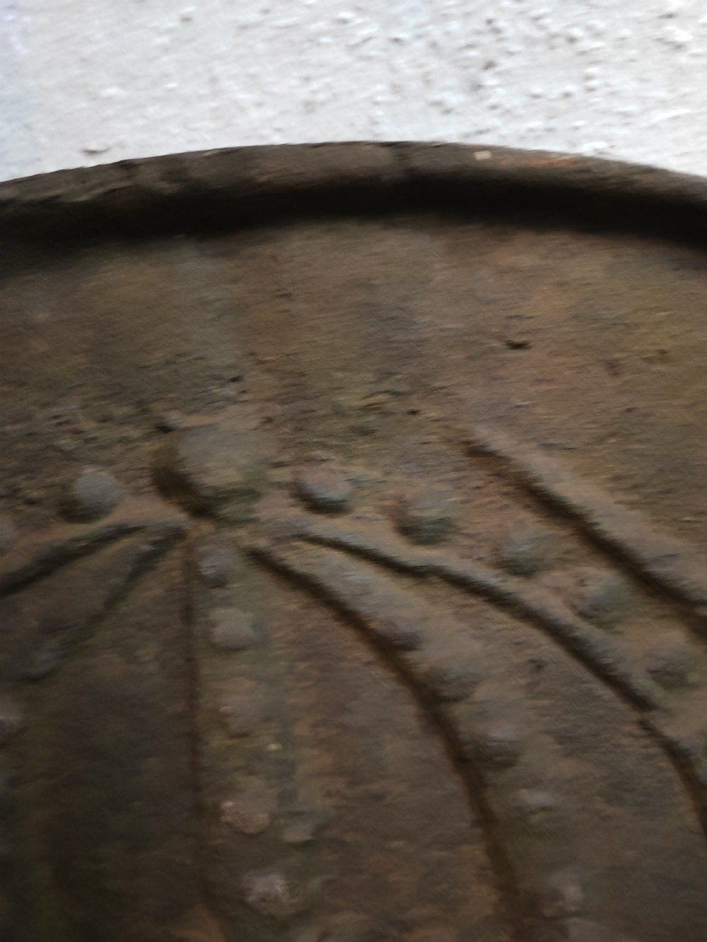 Antique cast iron royal military crested fire back. View V