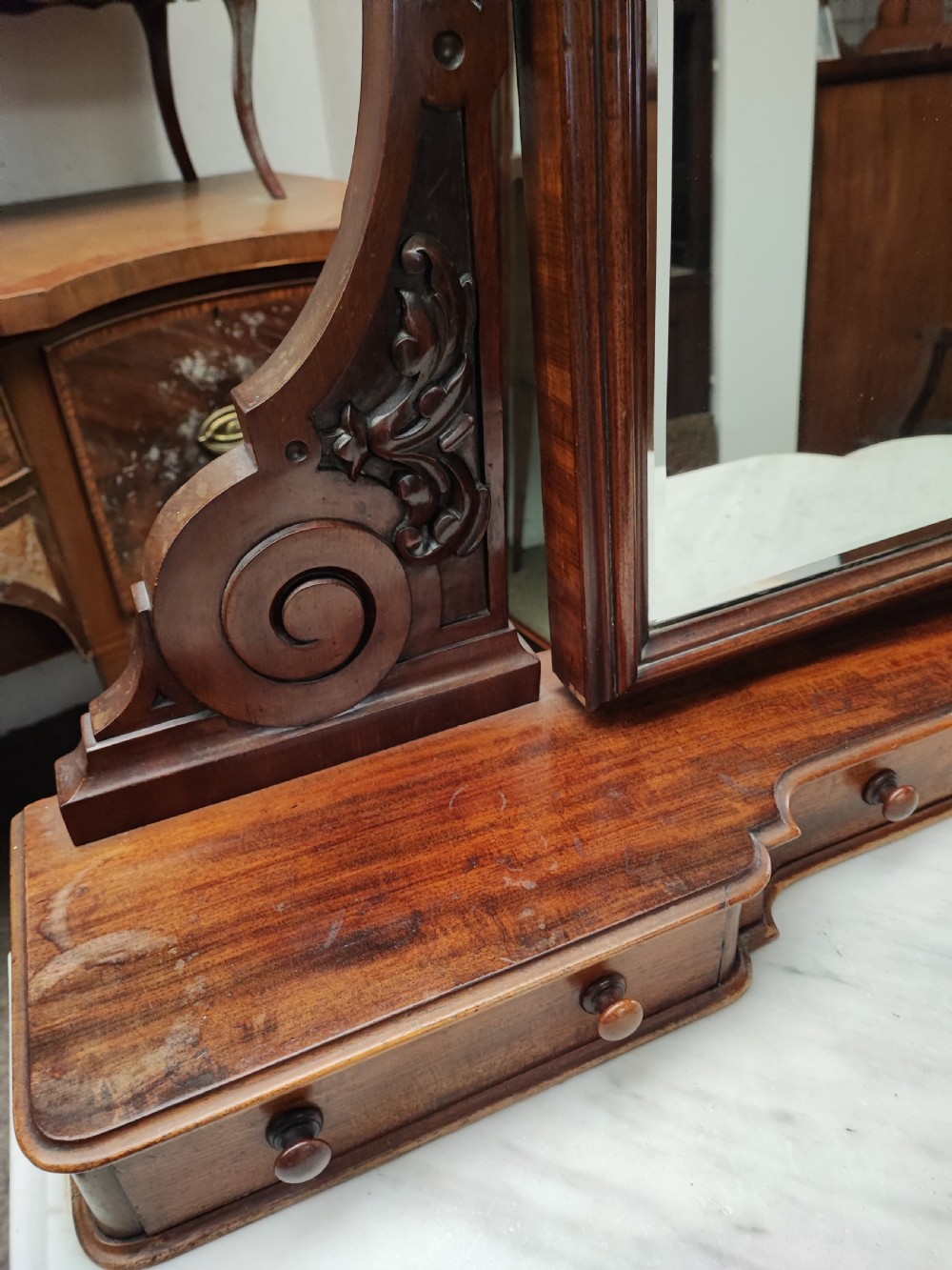 Victorian mahogany dressing table by H Ogden , Manchester. View XIII