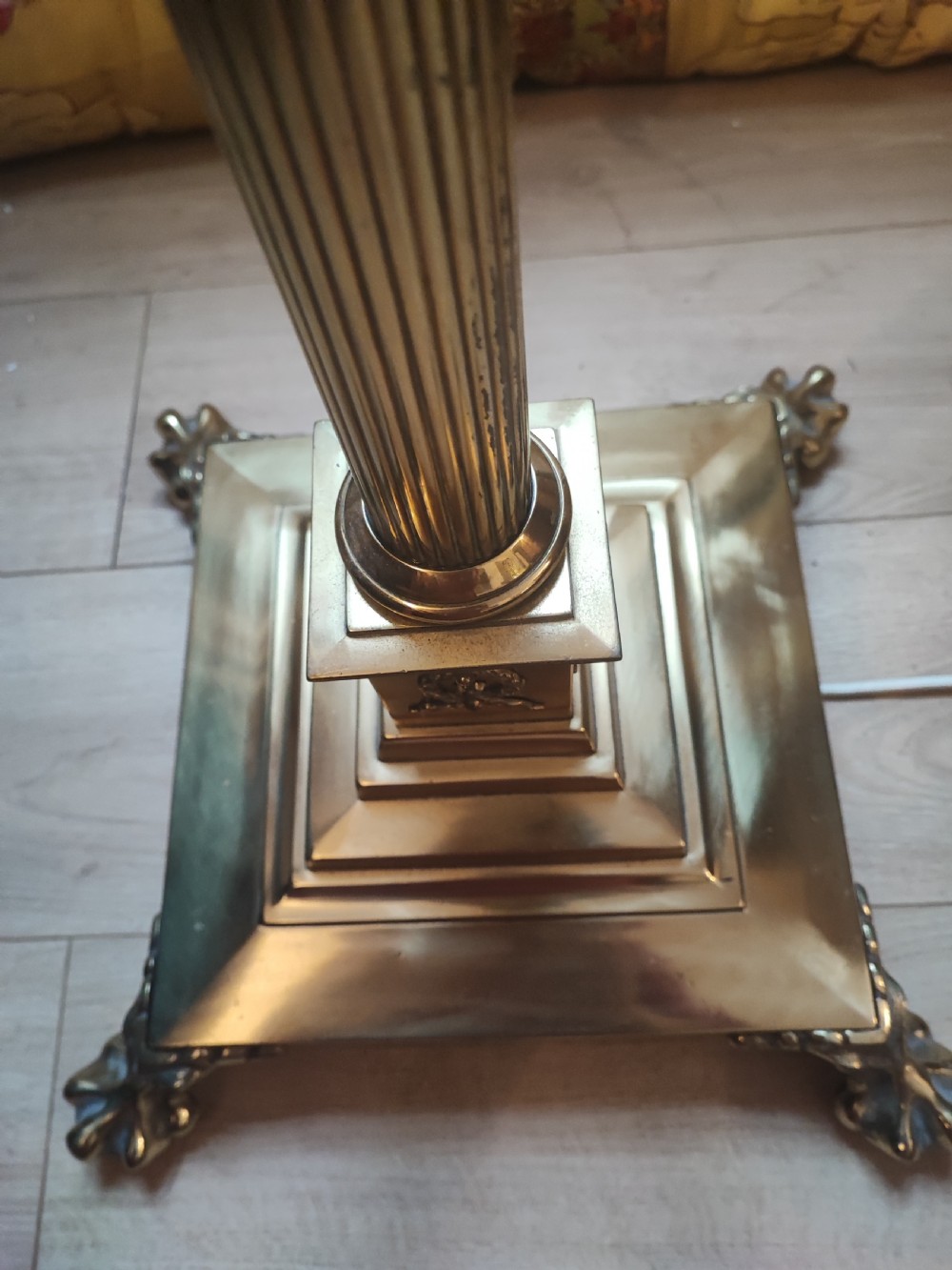 Stunning Corinthian column adjustable brass standard lamp. View III
