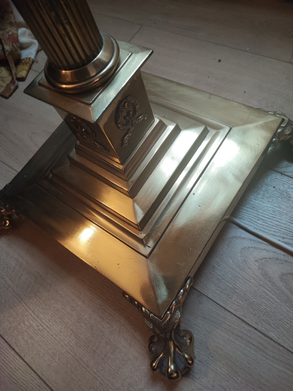 Stunning Corinthian column adjustable brass standard lamp. View IV