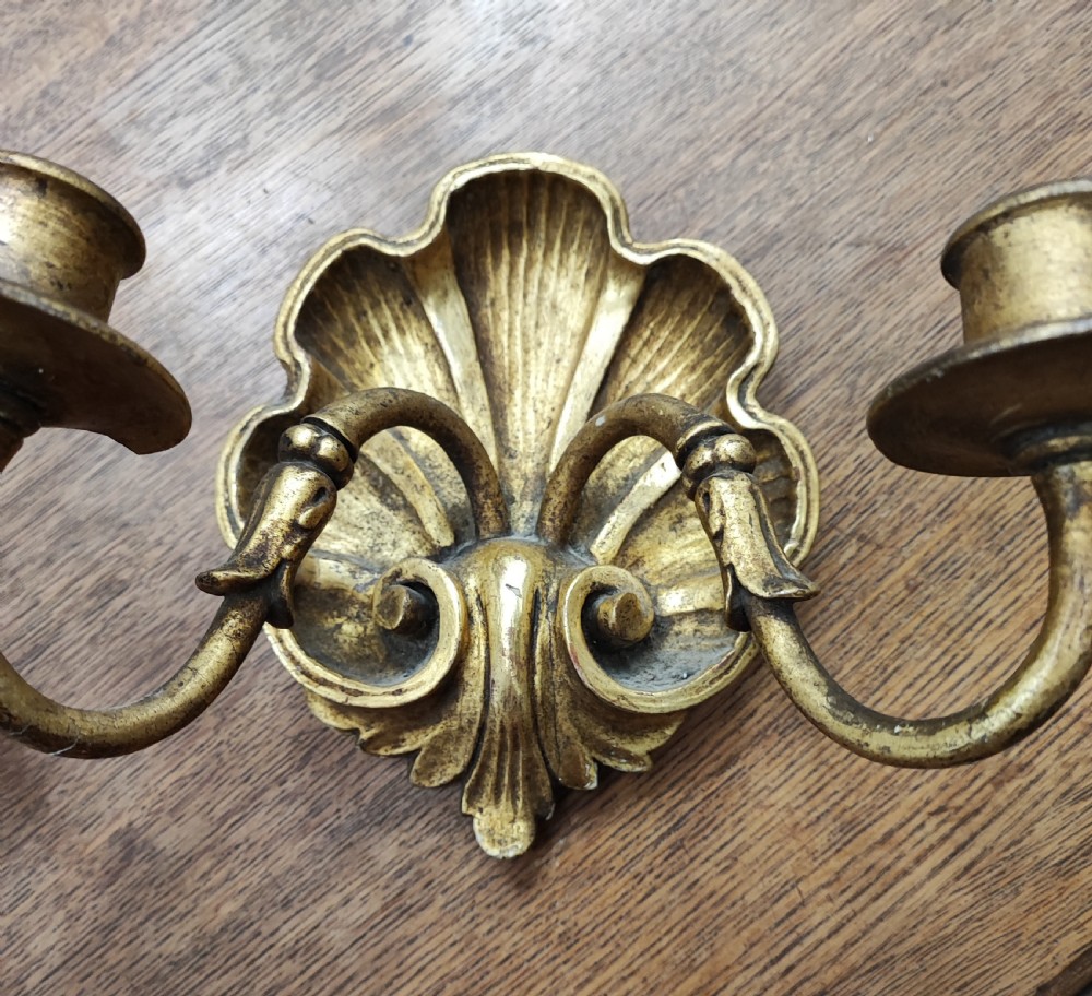 A pair of 19c gilt wood and gesso shell wall lights. View V