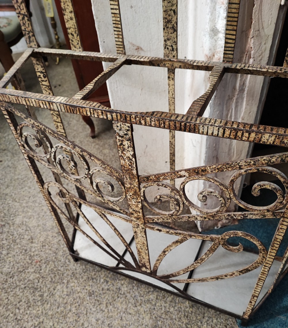 An unusual painted antique French iron hall stand. View X