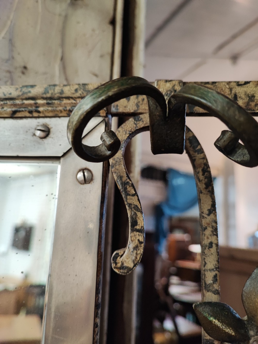 An unusual painted antique French iron hall stand. View XIII