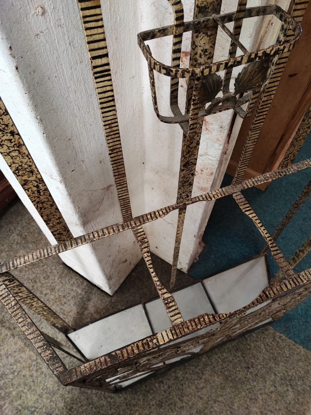 An unusual painted antique French iron hall stand. View XV