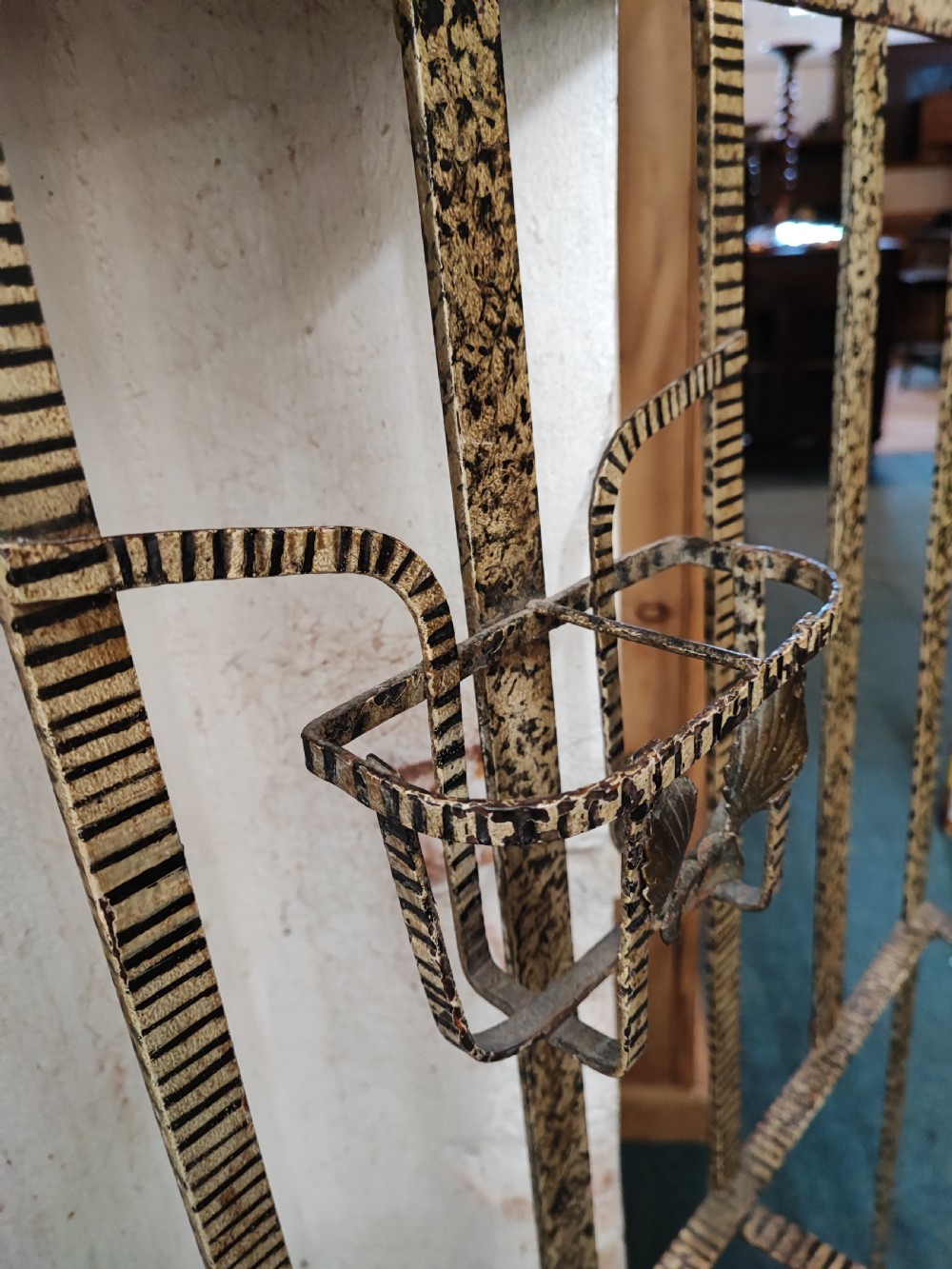 An unusual painted antique French iron hall stand. View XVII