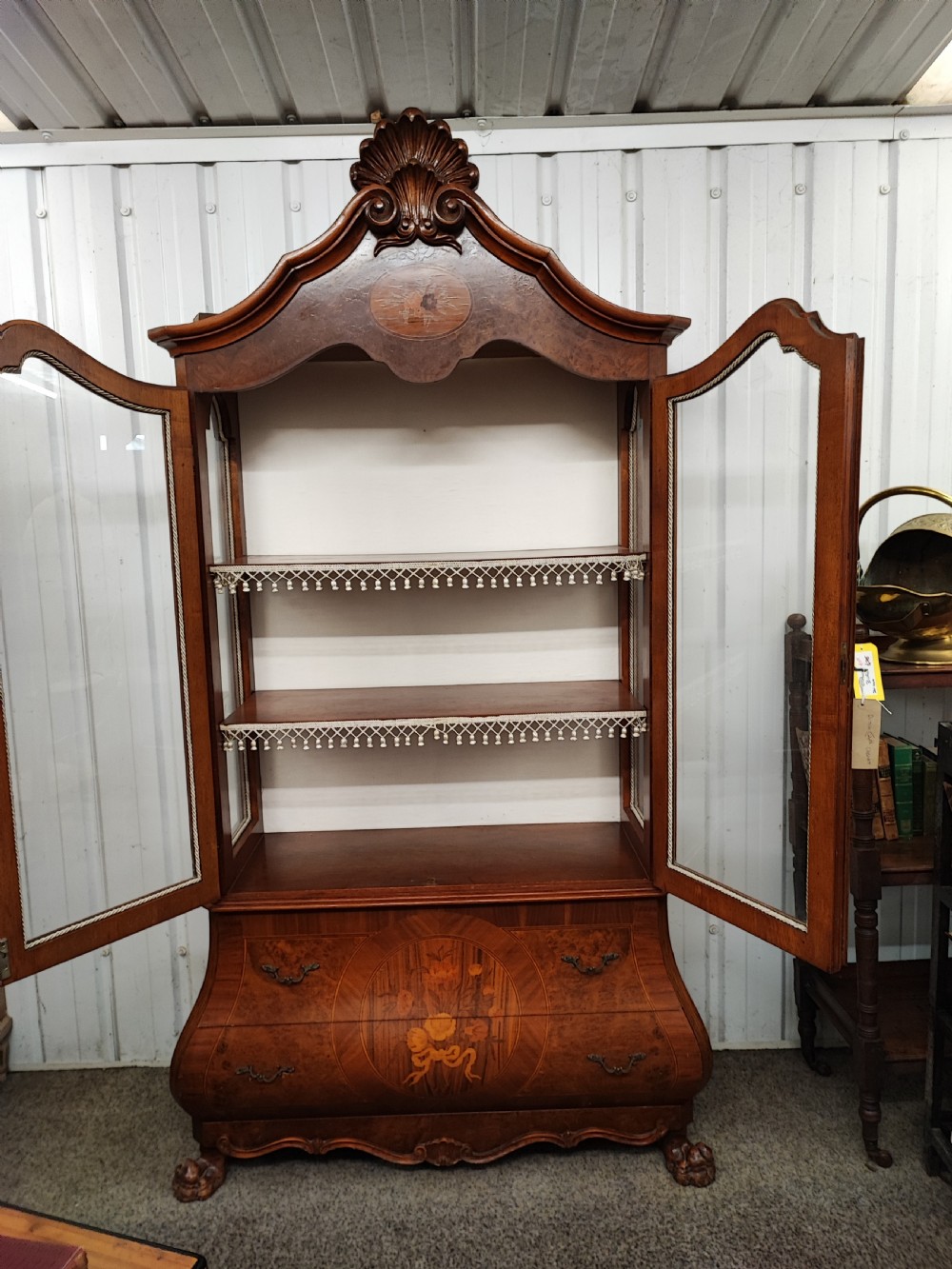 An antique walnut  display cabinet. View II