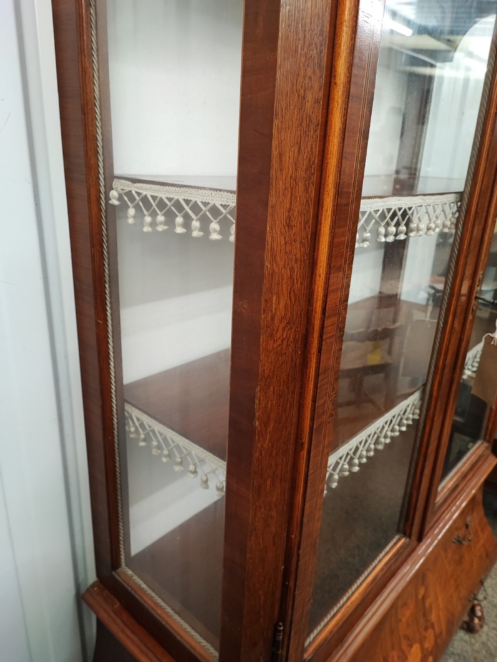 An antique walnut  display cabinet. View IV