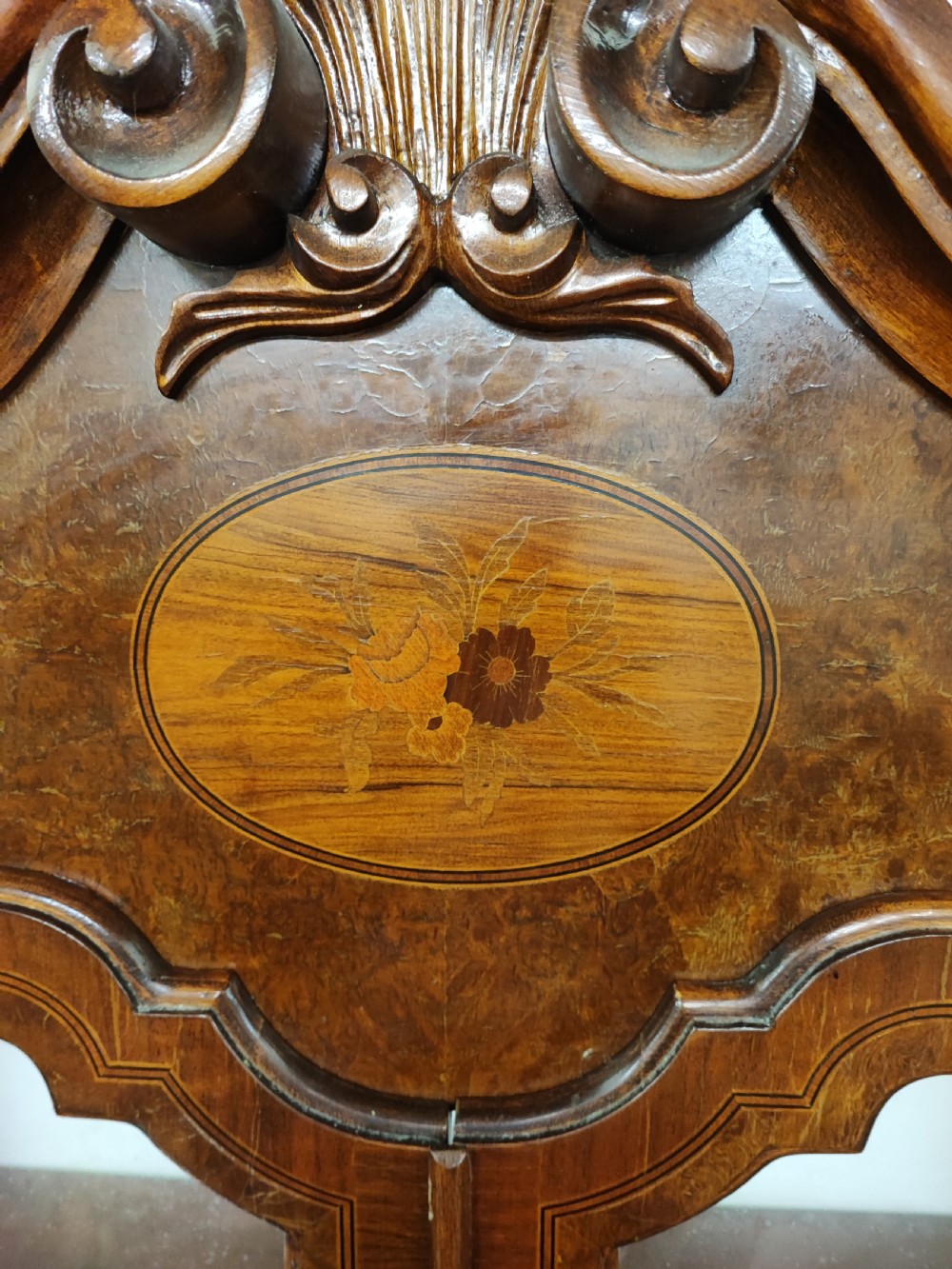 An antique walnut  display cabinet. View V