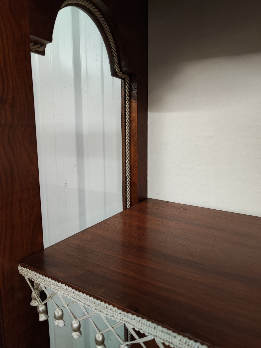An antique walnut  display cabinet. View VIII