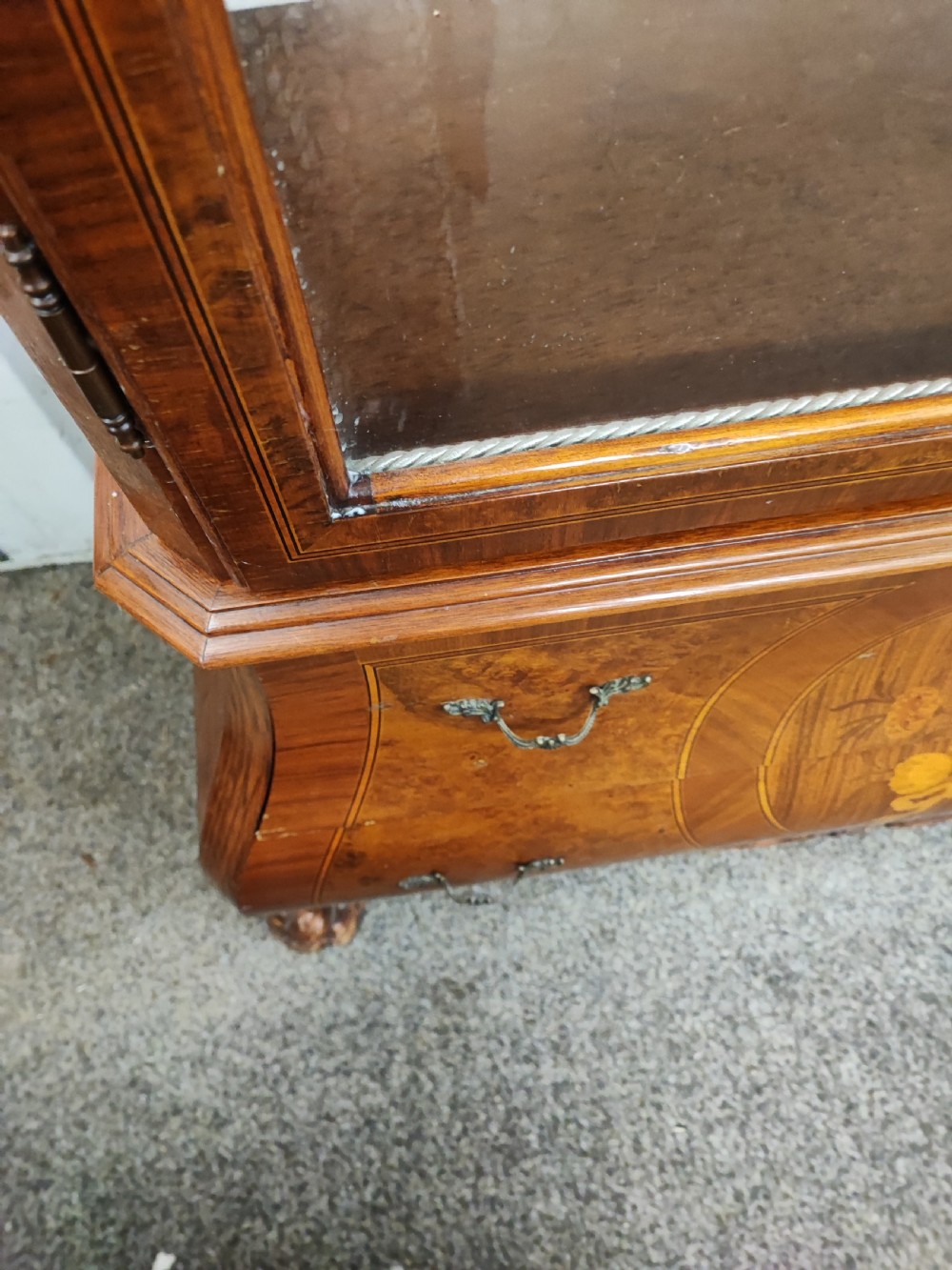 An antique walnut  display cabinet. View IX
