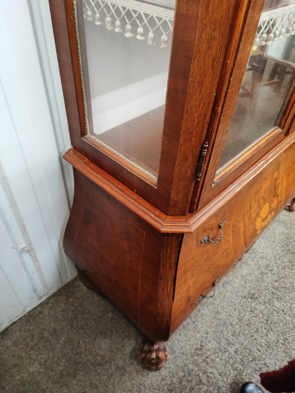 An antique walnut  display cabinet. View X