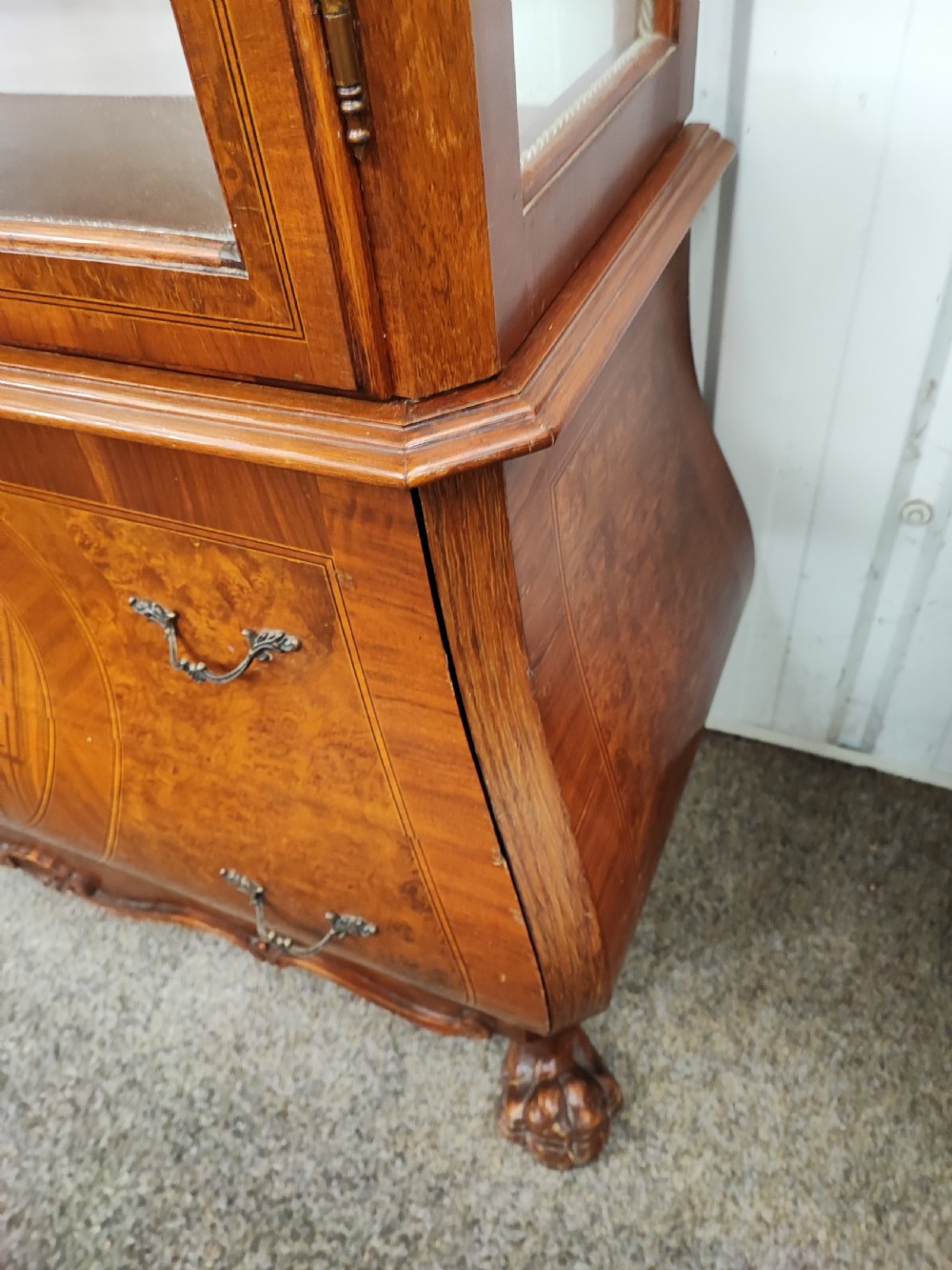 An antique walnut  display cabinet. View XII