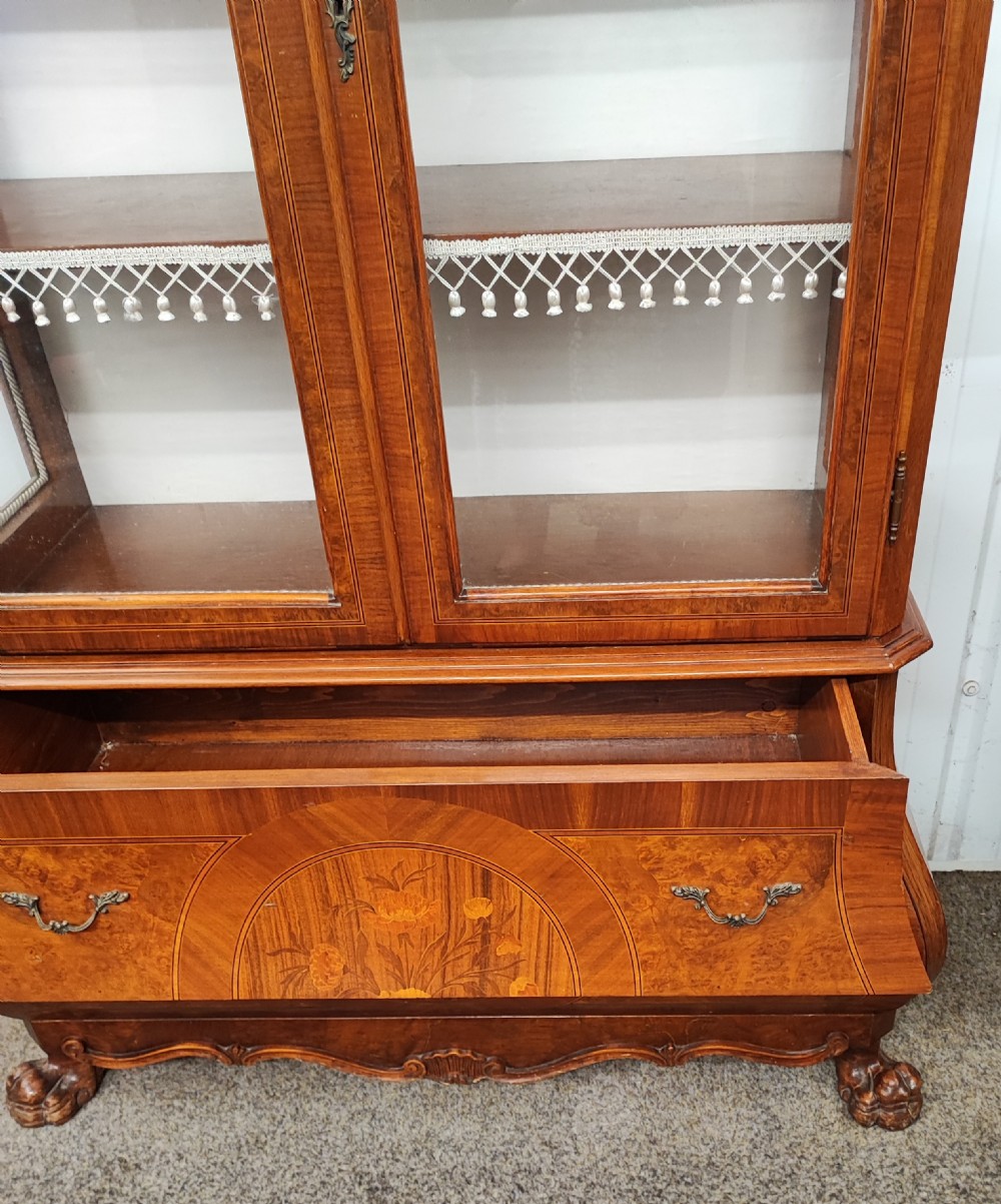An antique walnut  display cabinet. View XIII