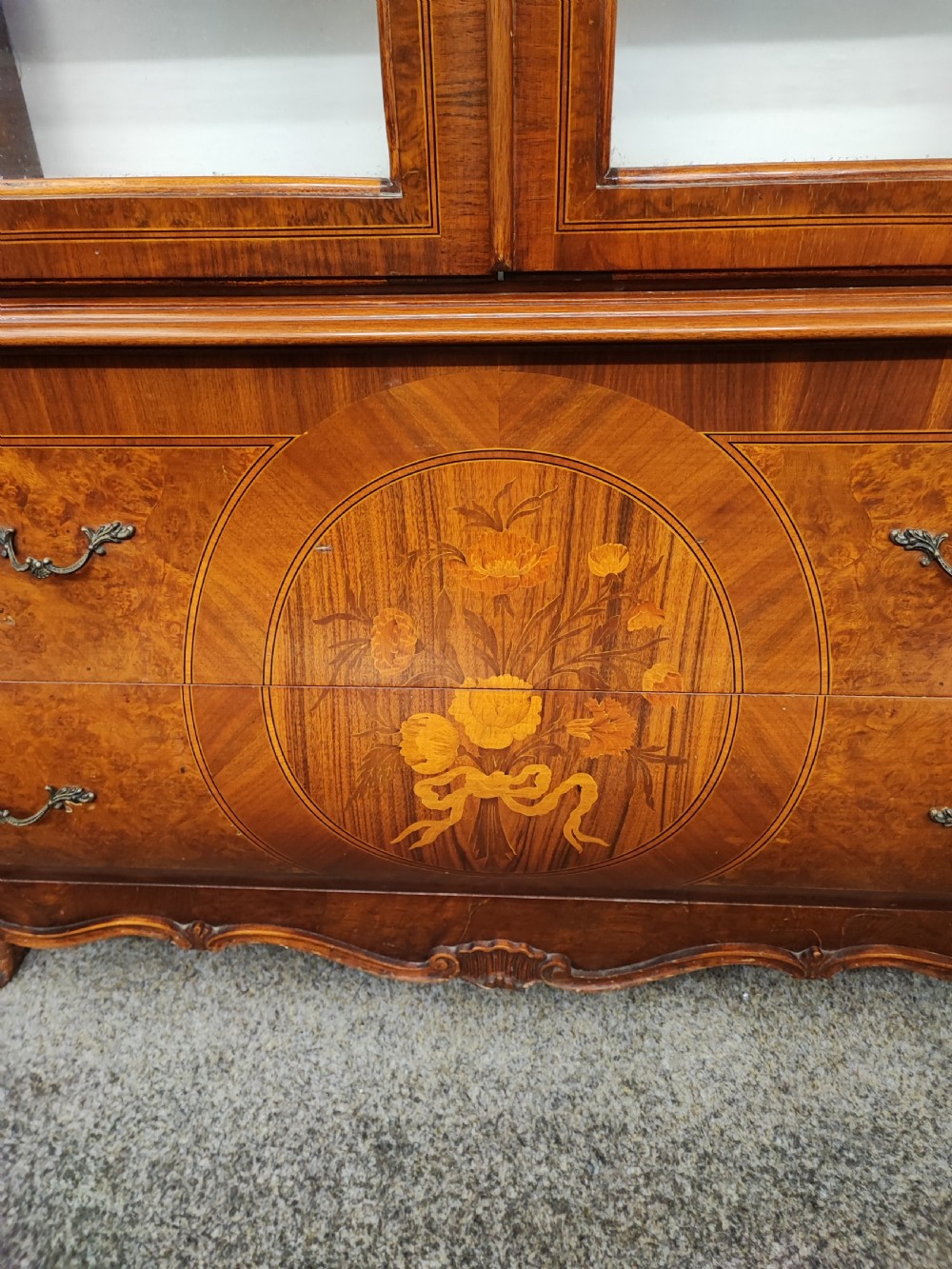 An antique walnut  display cabinet. View XVIII
