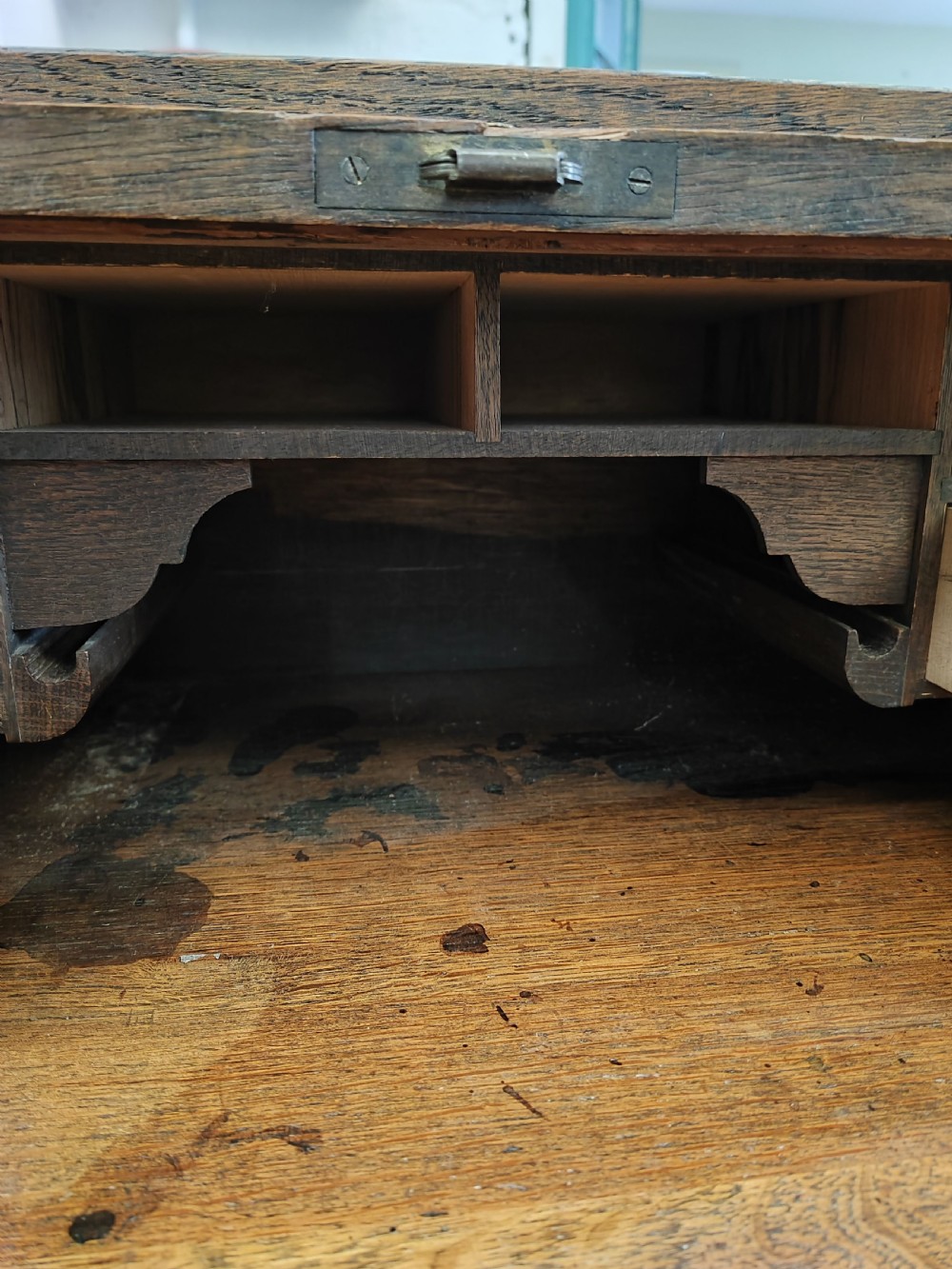 An antique oak roll top desk and chair  View XI