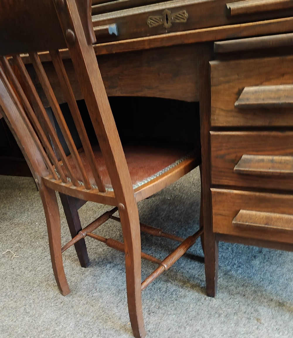 An antique oak roll top desk and chair  View XIV