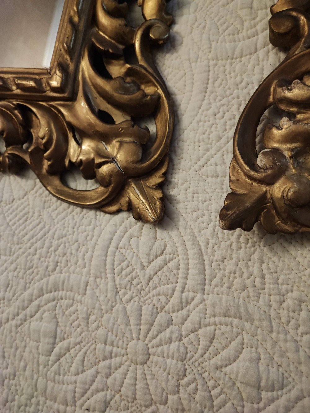 Quality pair of antique giltwood Florentine mirrors. View II