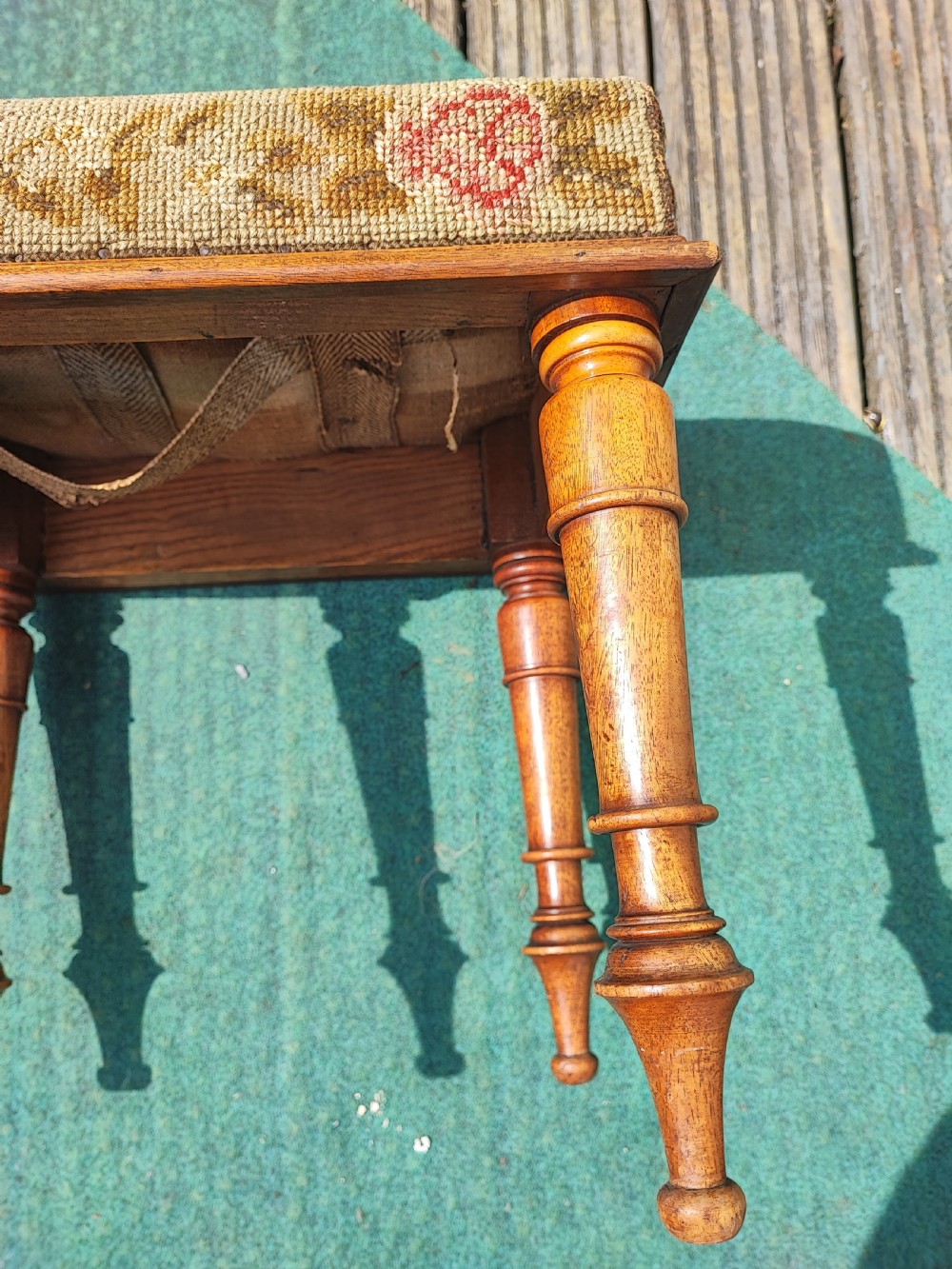Charming antique mahogany needlework stool. View III