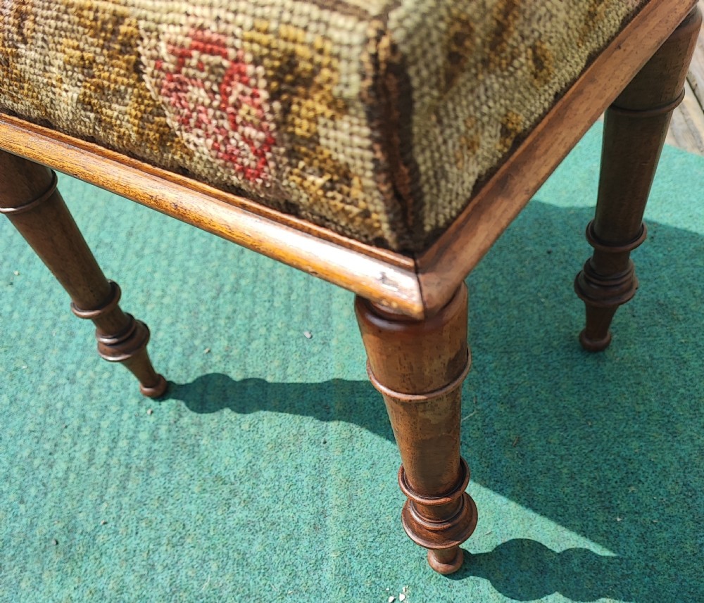 Charming antique mahogany needlework stool. View XIV