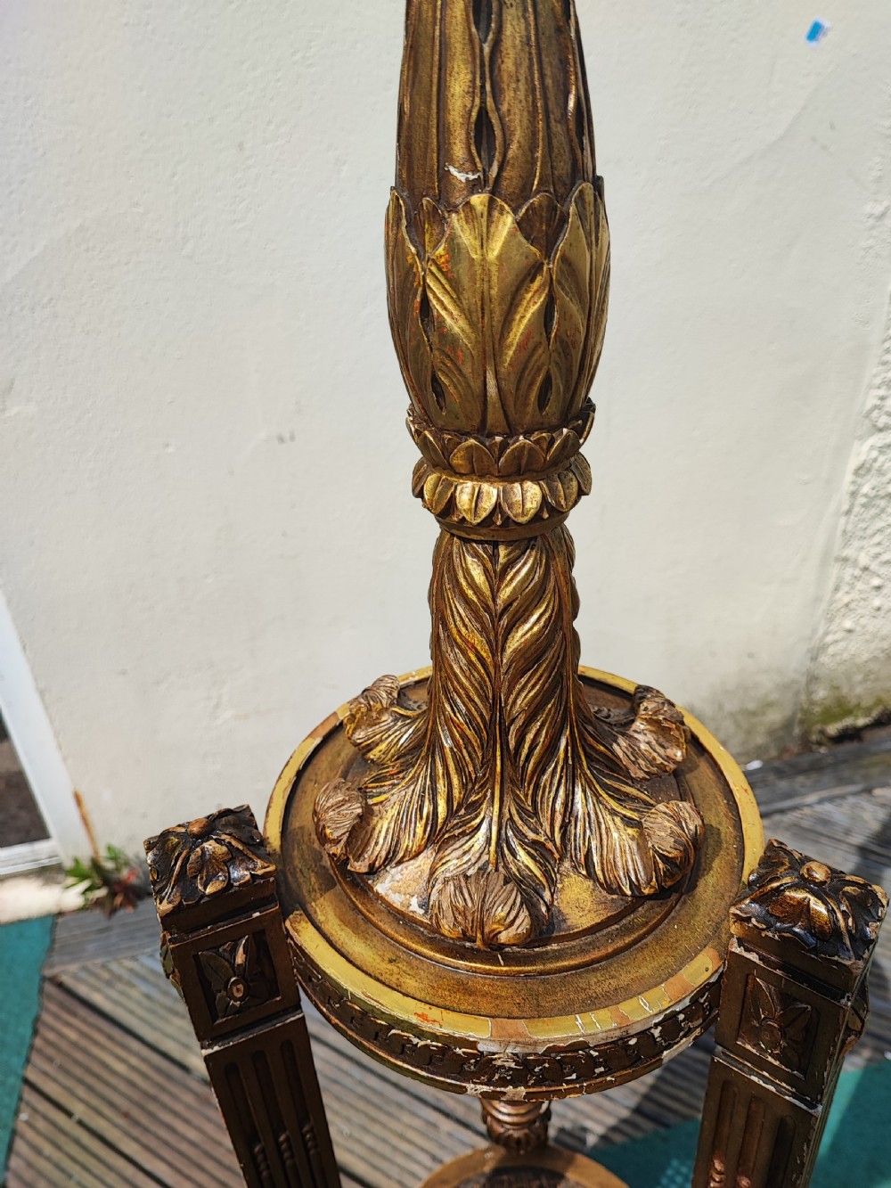 An antique French carved giltwood standard lamp. View II