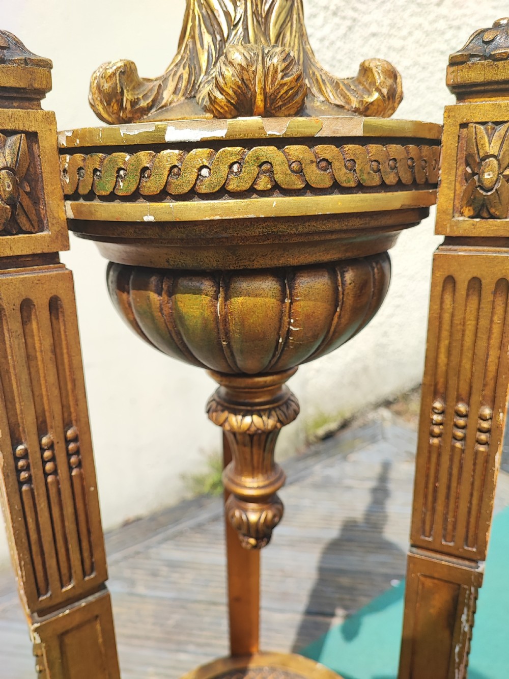 An antique French carved giltwood standard lamp. View VIII