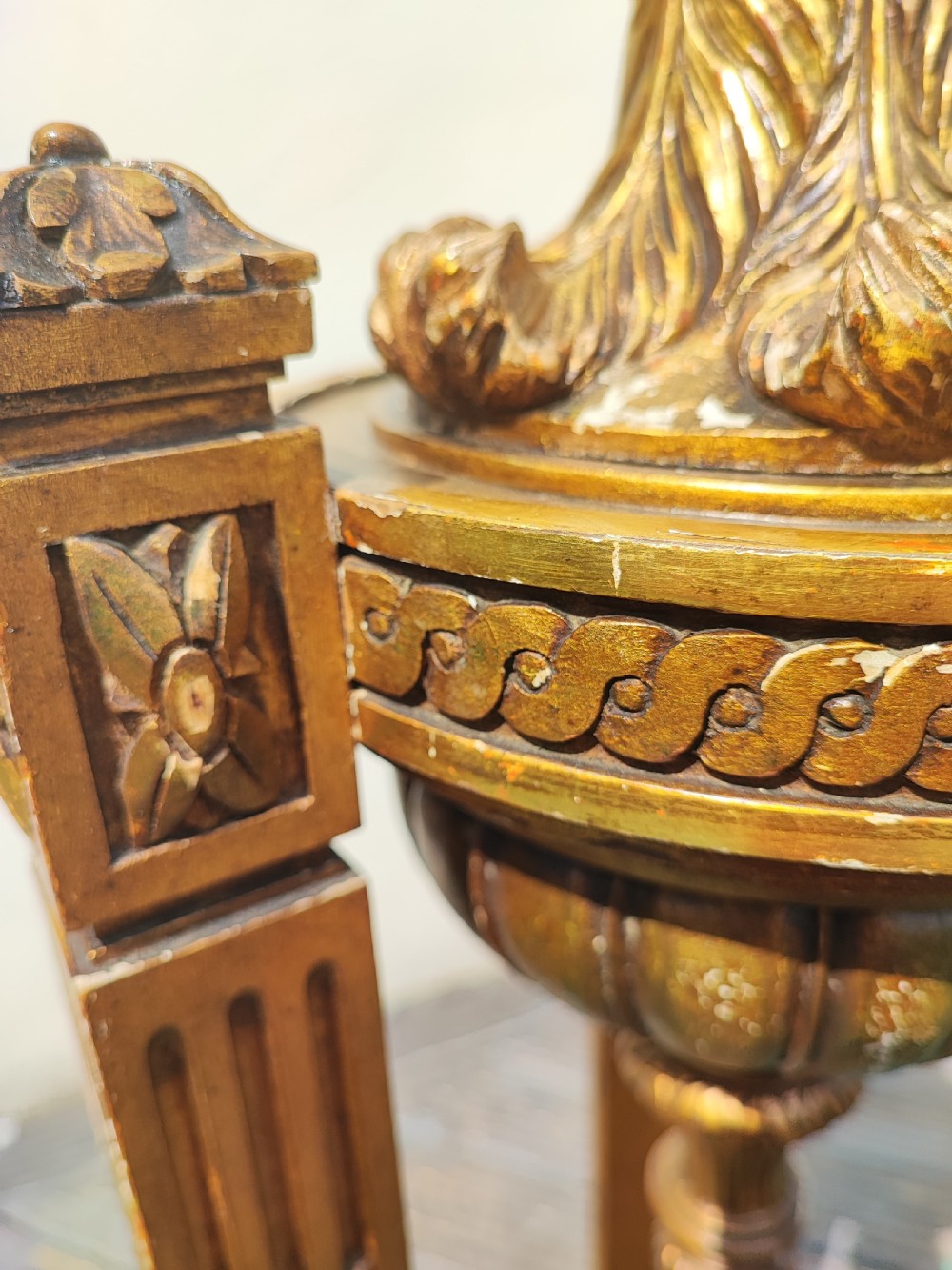 An antique French carved giltwood standard lamp. View IX