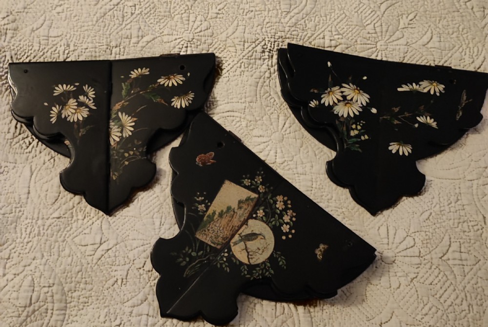 Antique set of 3 asthetic movement paper mache wall brackets. View V