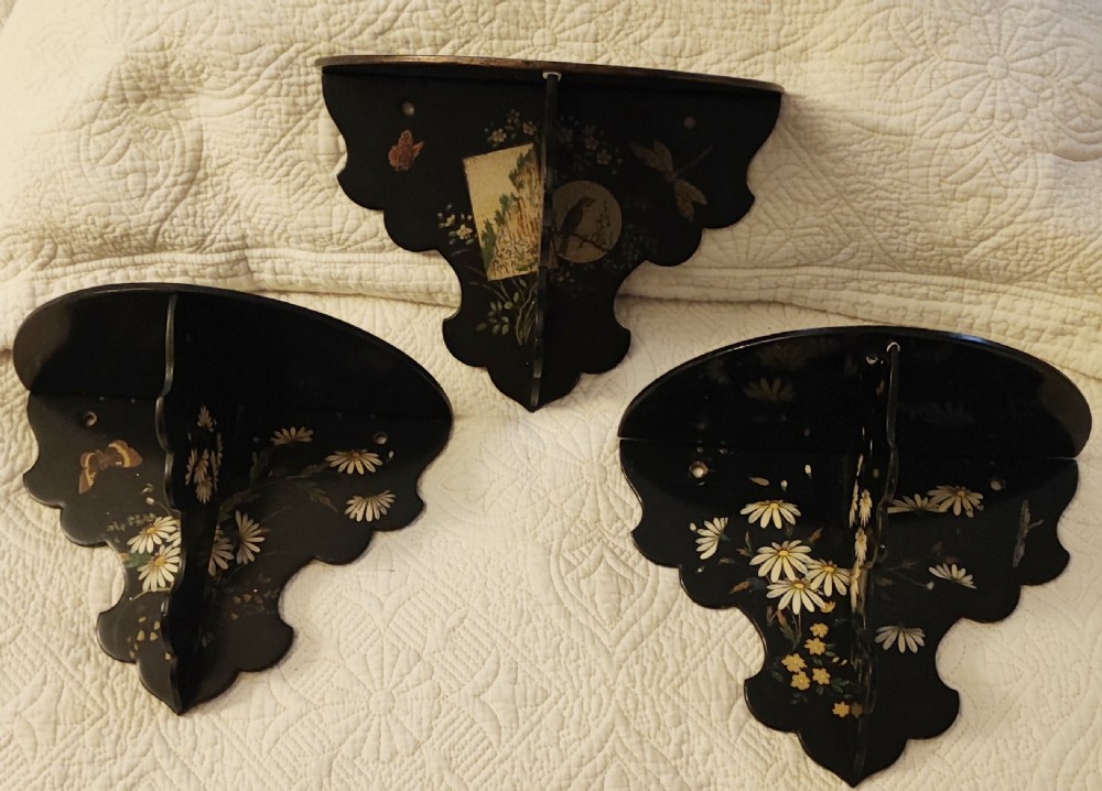 Antique set of 3 asthetic movement paper mache wall brackets. View XIII