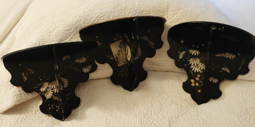 Antique set of 3 asthetic movement paper mache wall brackets. View XVI