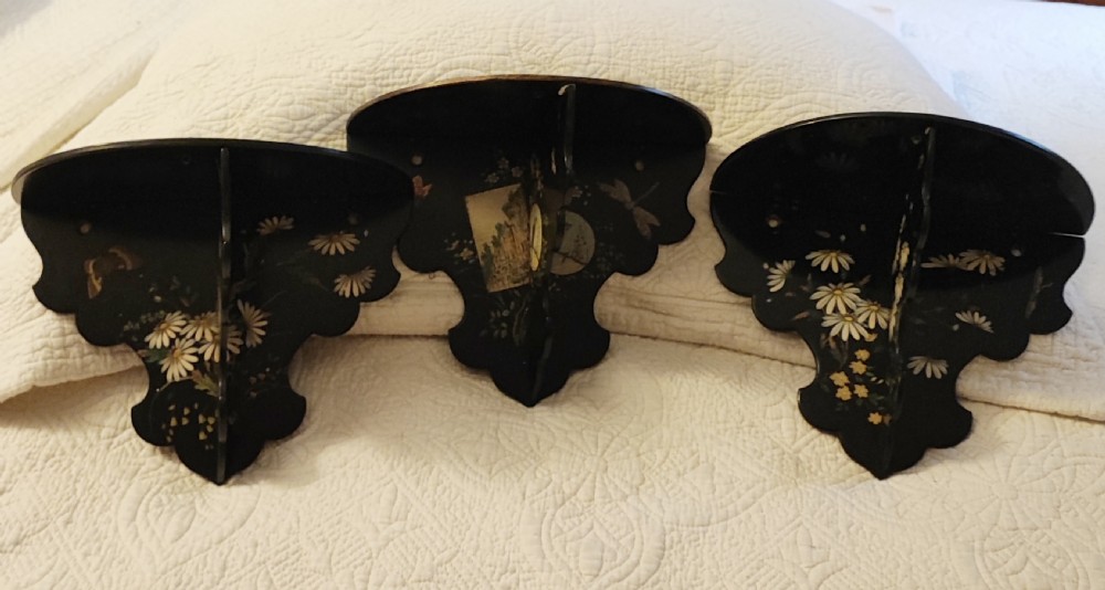 Antique set of 3 asthetic movement paper mache wall brackets. View XVII