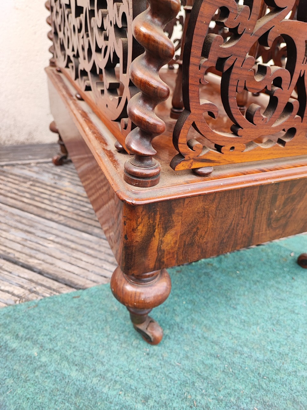 Superb Victorian burr walnut Canterbury whatnot , stamped by T Wilson of London. View III