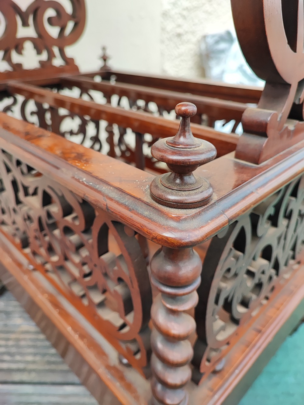 Superb Victorian burr walnut Canterbury whatnot , stamped by T Wilson of London. View VI